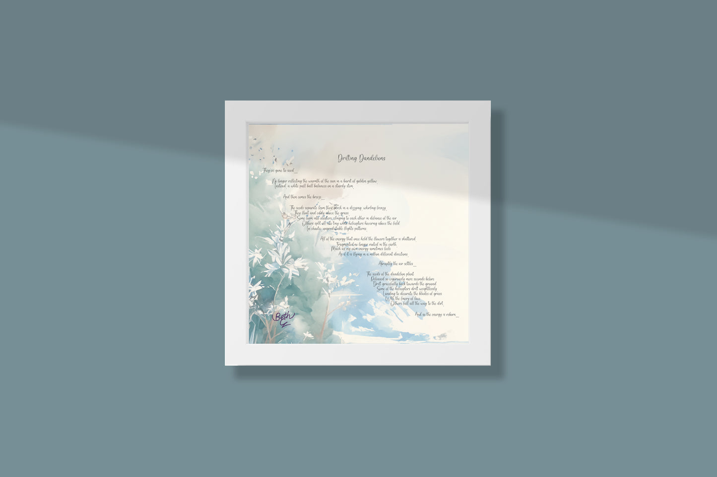 Drifting Dandelions, Poem Paper Framed