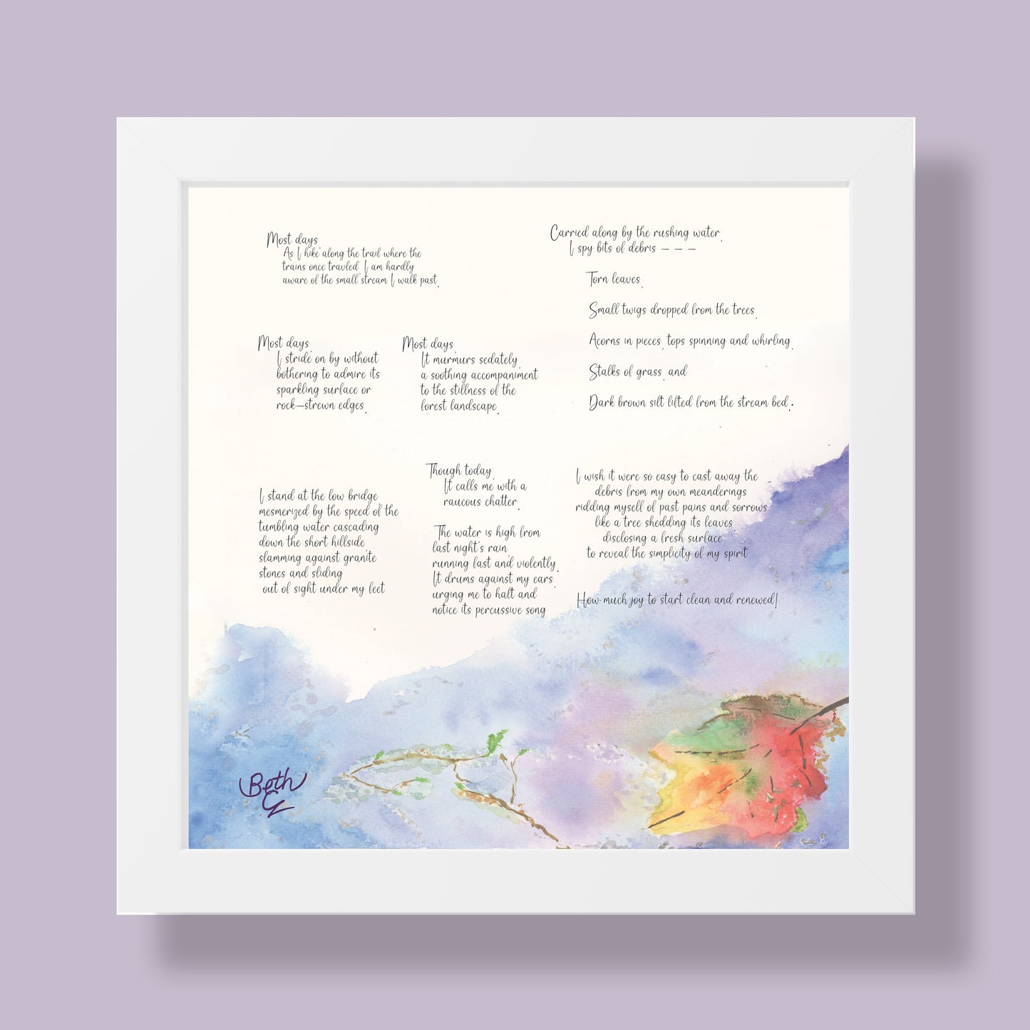 Joyous Brook, Poem Paper Framed