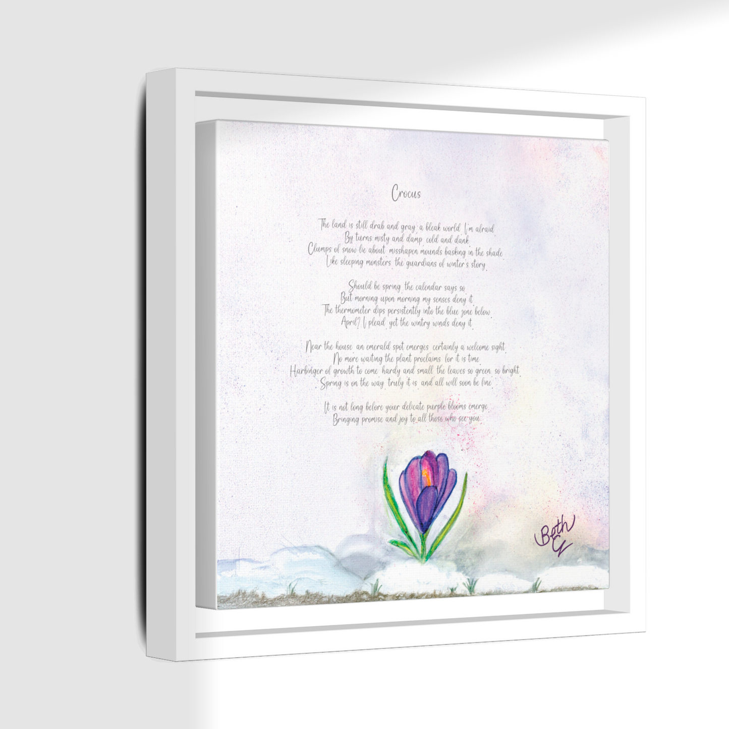 Crocus, Poem Canvas Framed