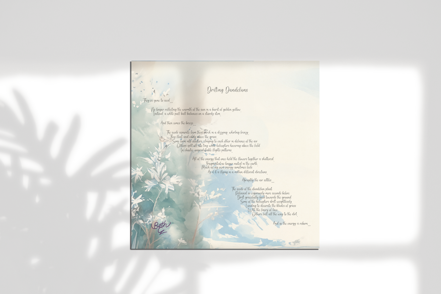 Drifting Dandelions, Poem Paper