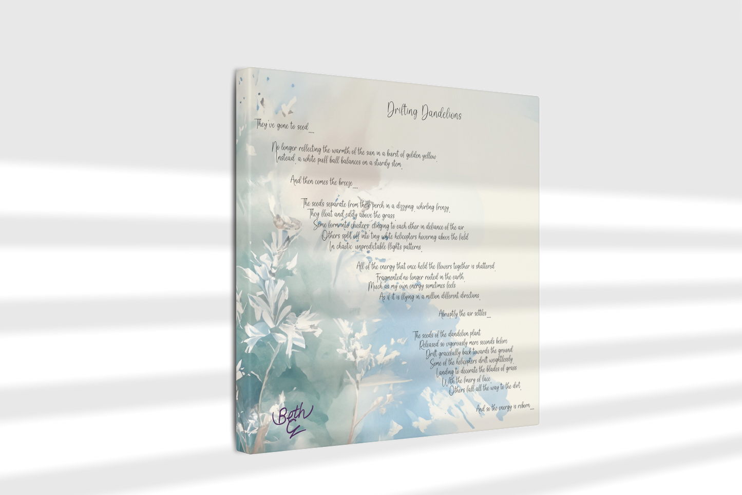 Drifting Dandelions, Poem Canvas
