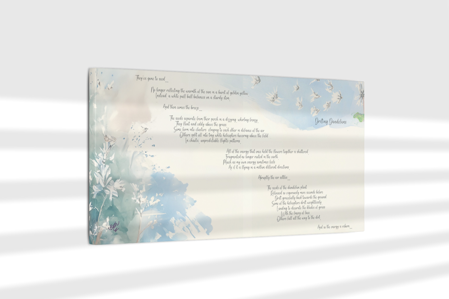 Drifting Dandelions, Poem Canvas