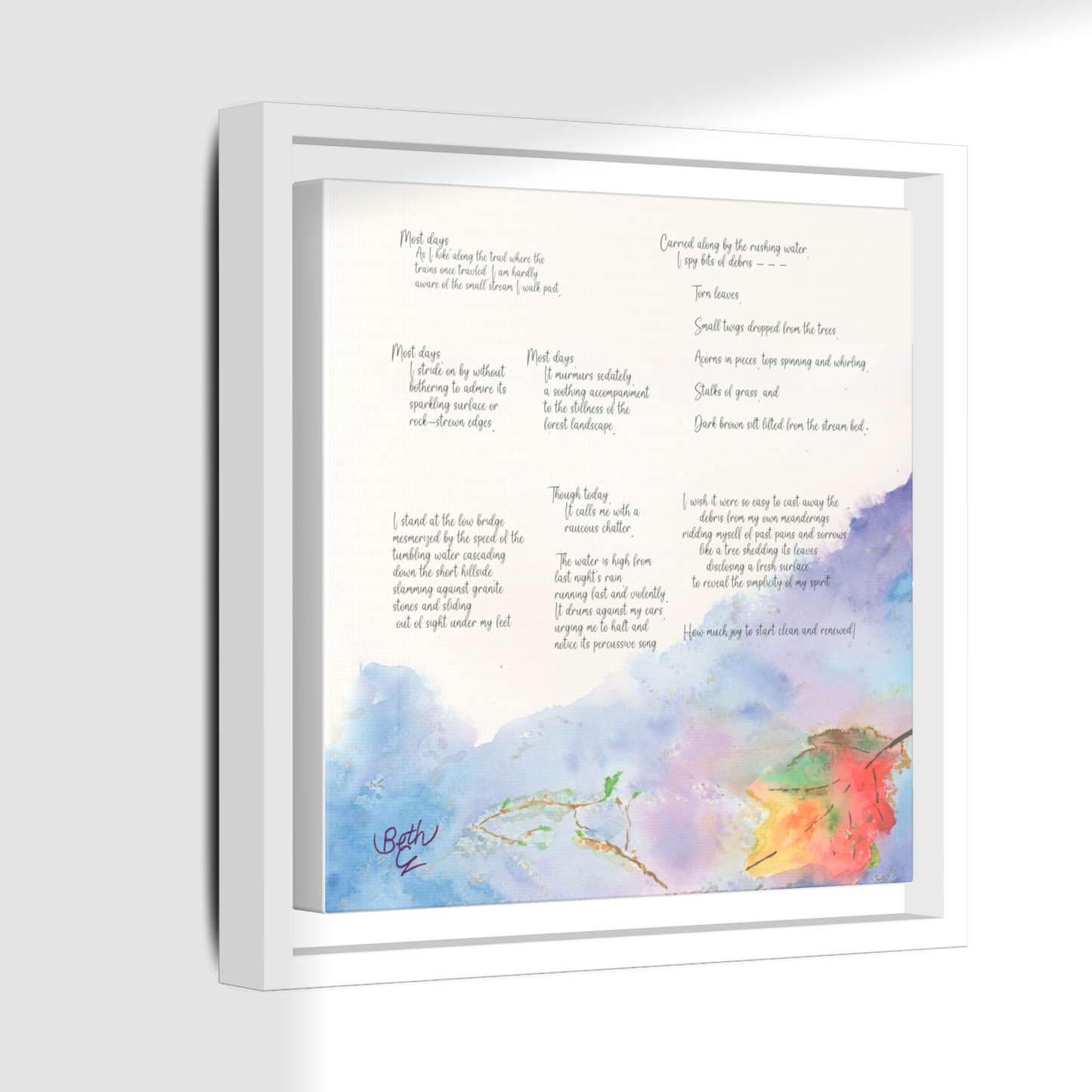 Joyous Brook, Poem Canvas Framed